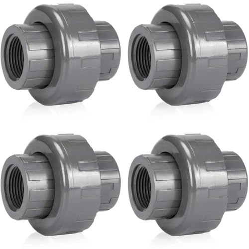 Pangda 4 Pack 3/4 Inch PVC Union Pipe Fitting Threaded Union Compatible with 898 Series, Schedule 80, Female x Female NPT Thread, EPDM O-Ring
