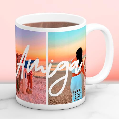 Cristal Plaque Taza Cerámica Personalizada para Amiga con 2 Fotos | Mensaje Especial “AMIGA” | Acabado Premium, Asa Ergonómica | Regalo para Cumpleaños, Amistad y Celebraciones Especiales