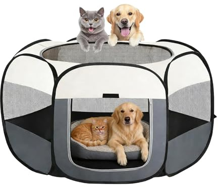 GYHWOFUL Parc pour chiot 110 × 110 × 60 cm pliable – Enclos portable pour chien pour appartement et extérieur, boîte pliable en tissu Oxford imperméable, pour chiots, chats et petits animaux