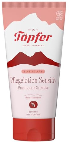 Töpfer Babycare Pflegelotion sensitiv – parfümfreie Pflege für trockene & sensitive Babyhaut – mit Bio-Weizenkleie – glutenfrei – 150ml