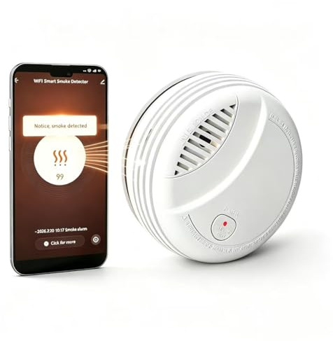 Smart WLAN-Rauchmelder mit App-Photoelektrischer Vernetzbarer Funk-Brandmelder, 10 Jahre Sensor | 85dB Feuermelder | EN 14604 | 360-Grad-Rundumtest | Austauschbare Batterie | Test/Stummschaltungstaste