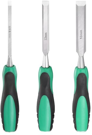 QUARKZMAN 3Pcs Set De Ciseaux À Bois Ciseau À Bout Plat Vert-Noir | En Acier Lame Large Outil À Main De Menuiserie, Pour Projets De Menuiserie Sculpture DIY