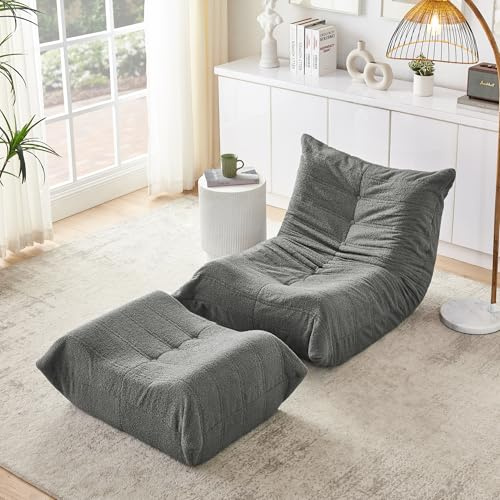 togo sofa,sessel mit schlaffunktion,Schlafsofas Relaxsessel mit Rückenlehne und Fußstütze, Lazy Sofa, Indoor-Sitzkissen, Faltbarer Meditationsstuhl, geeignet für Schlafzimmer, Wohnzimmer (Gray)