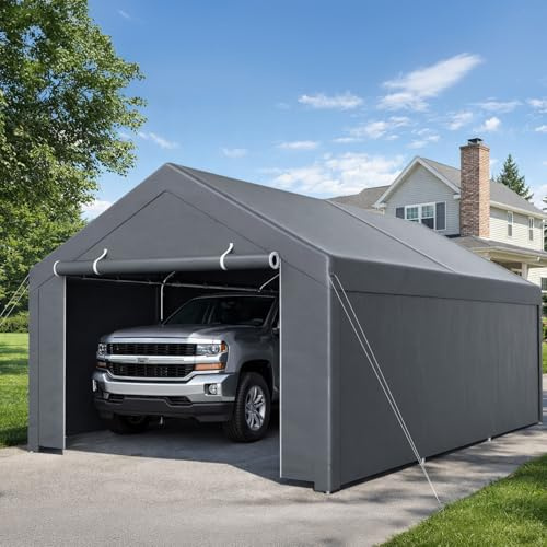 Monucep Zeltgarage Carport 3x6m Garagenzelt Wasserdichtes mit robuster PE Plane, Lagerzelt UV-beständig, Stabiler Stahlrohrkonstruktion, Weidezelt Unterstand für Auto, LKW, SUV, PKW, Grau