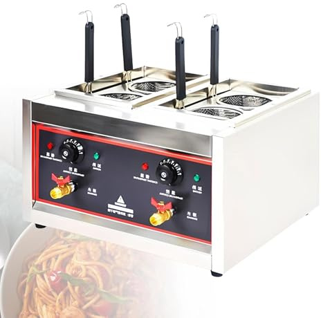 Cuocipasta Commerciale, Bollitore Elettrico for Noodle a 4 Cestelli, Macchina for Cottura Spaghetti Elettrica da 4000 W, Macchina for Ramen in Acciaio Inossidabile, Temperatura Regolabile 30-110 ℃