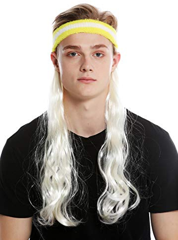 WIG ME UP - CXH-014-P613 Mi-Perruque Bandeau et Longs Cheveux Coupe mulet beauf années 80 Joueur de Tennis Blond