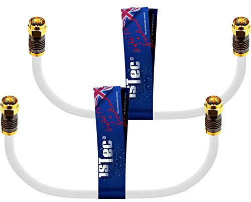 1STec 2 x 30cm Short White Cable for White Isolator Wall Box Link Lead for connecting to 2 or 3 Way Splitters V6 Digital Set Top Boxes or Broadband Cable Modems (2 x 0.3m Small Wires)