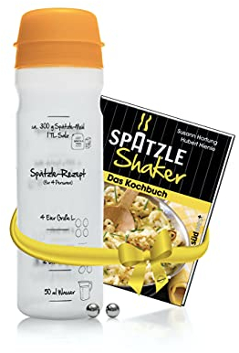 Spätzle-Shaker EINSTEIGER-Set für VEREINFACHTES SPÄTZLE Machen mit dem patentierten (875 ml) in ORANGE für 4 Portionen Spätzle + kreativem Rezeptbuch (8. Auflage, Verlag Südwest)