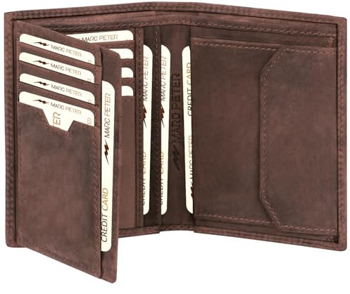 Marc Peter Herren Leder Geldbörse mit RFID-Schutz | Portemonnaie Groß mit Münzfach I 11 Fächer I Echtleder Geldbeutel für Männer I Brieftasche Wallet Portmonee Braun