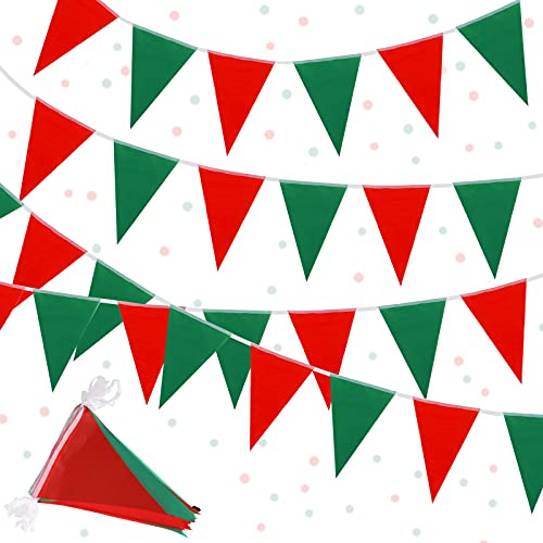 Tatuo Weihnachten Wimpel Banner Weihnachten Party Dekoration Rot und Grün Wimpel Banner Dreieck Flagge Banner für Weihnachten Outdoor Indoor Dekoration Geburtstagsfeier