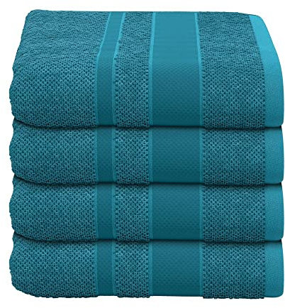 PANA Handtuch Frottierserie • Frottee Handtücher Set • weiches Handtuch • 100% Baumwolle • Hautverträglich • Ökotex Zertifiziert • 4er Pack Handtücher • 50 x 100 cm • Petrol