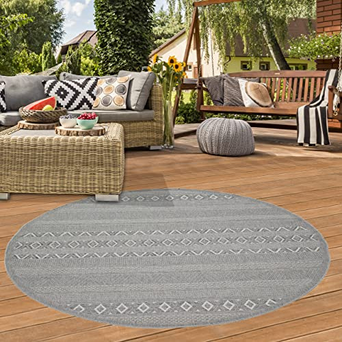 Teppich-Traum In- & Outdoor Teppich Rund Rautenstreifen Grau Ø 120 cm