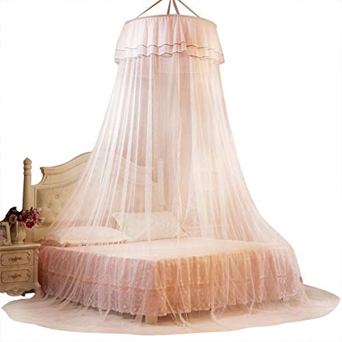 Kuuleyn Moskitonetz, Moskitonetz für Bett, Moskitonetz, Atmungsaktives rundes Baldachin, Spitze, Prinzessinnen-Stil, Moskitonetz, Bettvorhang(Beige)