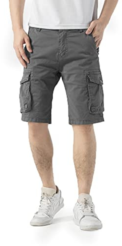 TONY BACKER Herr Cargo Shorts Vintage Bomull Flera Fickor Sommar Kortbyxor Cargo, Grå, 26 smal kort