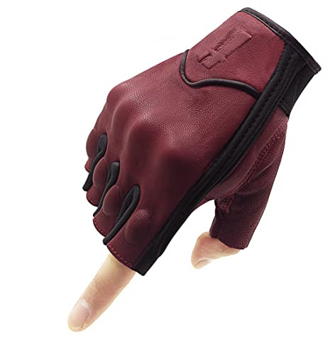 Harssidanzar Guanti da moto touchscreen da uomo in pelle di capra GM037EU,Rosso/Nero, taglia M