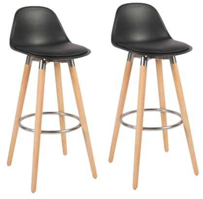 Box and Beyond Set di 2 sgabelli da bar in legno, sedia alta per bar, sedia da cucina - Altezza 91 cm - Sgabello nero con poggiapiedi”