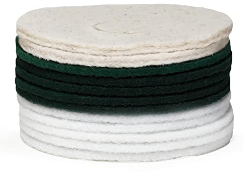 bopro Padset zum (End-) Polieren - Einmassieren von Ölen - ideal für Polier- und Einscheibenmaschinen wie Floorboy XL300, Z12s, EEM13 (5 x grüne, 5 x weiße Normalpads, 2 x Schafswollpads)