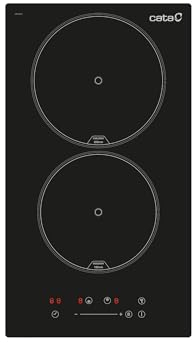 CATA ISB 3102 BK Plaque à induction Couleur noire 2 zones de cuisson 9 niveaux de puissance réglables Commande tactile coulissante avec avertisseur sonore Puissance 3,5kW Largeur 30cm