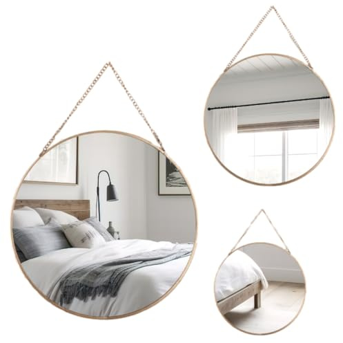 MISOU Spiegel - 3er Set - Rund - Gold - Metall - Wandspiegel