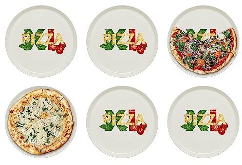KHG 6er-Set Pizzateller, extra groß mit 33 cm Durchmesser in XL1 Print | perfekt für Gastro und Zuhause, hochwertiges Porzellan, spülmaschinengeeignet & perfekt Stapelbar, vielseitig einsetzbar