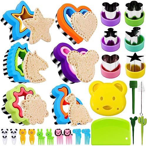 28PCS Sandwich Cutter for Kids,Uncrustables Maker,Sandwich Cutter & Sealer,DIY Cookie Cutters Bread Decruster Fruit Vegetable Cutter for Boys Girls with Dinosuar Butterfly Unicorn Heart Star Flower