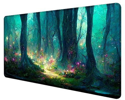 SXCKANG Mystic Forest XL Mouse Pad, Mood Desk Mat, Keyboard Mat, Big Computer Mousepad, Full Desk Decor Accessory, Gaming Deskpad - 35.4 x 15.7 in