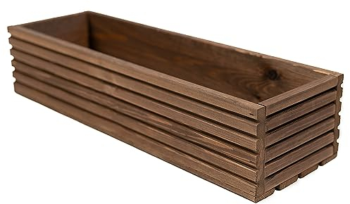 BOGATECO Blumenkasten aus Holz | Pflanzkasten | Blumentopf 64 x 20 x 14,5cm | Kräutertopf für zu Hause Garten Balkon Terrasse | Topf mit Kunststoffeinsatz | Imprägniert | Dunkelbraun