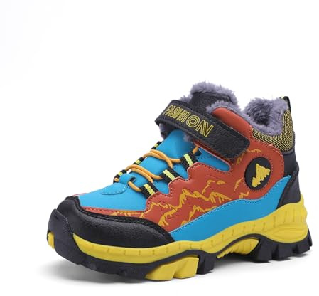 Qciplr Scarpe Invernali Bambini Scarponi da Neve Ragazzi Ragazza Caloroso Scarpe Cotone Scarpe da Trekking Laccio Stivali Invernali per all'aperto Antiscivolo Arancione 34EU