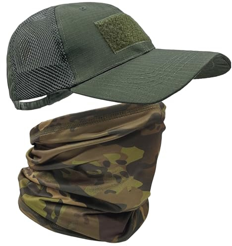 ehsbuy Camo Mesh Cappello Baseball Uomo Estivo con Scaldacollo di Raffreddamento Traspirante Esercito Berretto Militare Tattici Softair Cappellino con Visiera per Caccia Sport Esterni