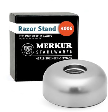 MERKUR Rasierständer Mattchrom 4006 | rutschfest mit geradem Schnitt | Ideal für Nassrasur | Messing | passt für Rasierhobel 15C, 23C, 24C, 25C, 33C, 34C und 37C | Made in Germany