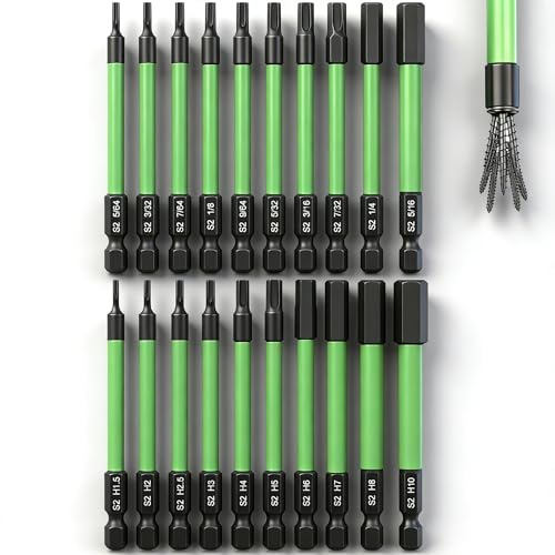 Juego de 20 brocas Allen, juego de brocas hexagonales de 89 mm de largo, juego de destornilladores de llave Allen, broca métrica Allen, cabeza hexagonal de destornillador de impacto con vástago