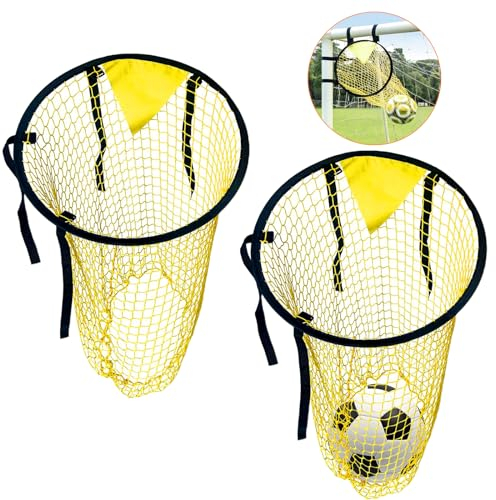 NICEWAT 2 Stück Fußballtor Zielnetz, 45x60CM Fussball Ziel Gelb Fußballtor Zielnetz, Fußballtorzubehör für Kinder, Erwachsene, Mit Verstellbaren Riemen