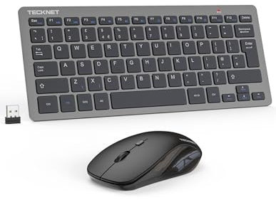 TECKNET Mini Wireless Keyboard and Mouse Set, 2.4G Cordless USB Keyboard and Silent Mouse Comb with Nano USB Receiver, 12 Multimedia Shortcuts for Computer, PC, Laptop, Desktop (Grey)