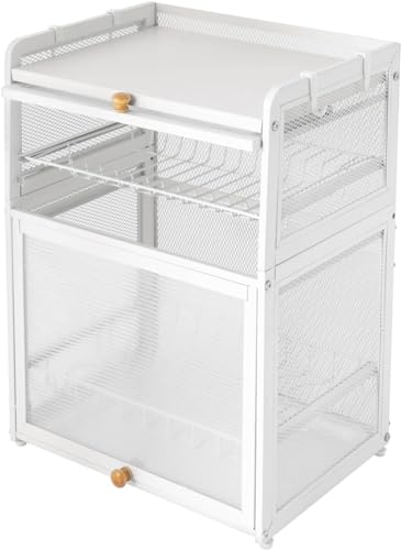 Rack-Organizer, Tisch-Geschirrtrockner, Theken-Aufbewahrungs-Organizer mit Abdeckung, weißes 3-stufiges Spülbeckenregal, Spülbecken-Aufbewahrungsregal