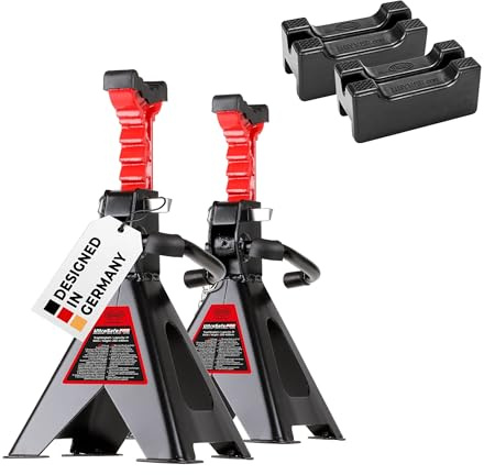 HEYNER® Unterstellbock 2er Set mit Gummiauflage und verstärkter 3in1 Gummiauflage Hubhöhe 282-430 mm TÜV/GS-Zertifiziert Traglast 2t Stützbock Stützfuß 10-Fach Höhenverstellbar