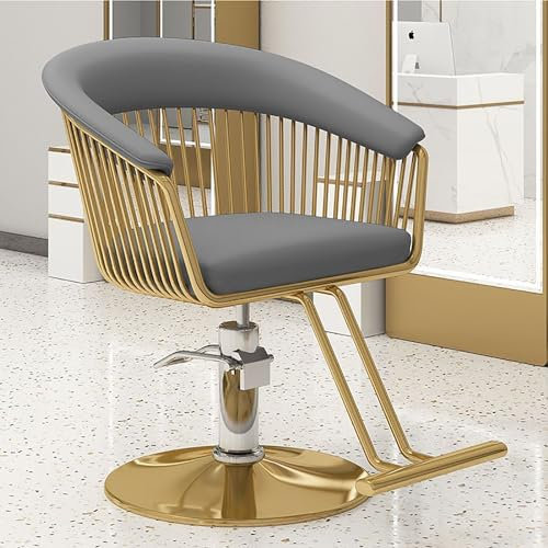 TAUIANE Hydraulischer Friseurstuhl, Haarschneidestuhl, Salonstuhl, Friseurstuhl, 360° Drehbar, HöHenverstellbar, FüR Friseursalon, Spa, Tattoostudio,Gold,002