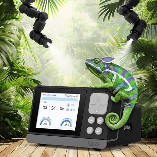 J&A Automatischer Zerstäuber für Terrarien Reptilien Nebelsystem mit programmierbarem Timer Chamäleon Fogger mit einstellbaren Sprühdüsen Schwarz