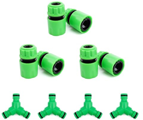 HJIAMA Conector Manguera 4 Piezas, Distribuidor Agua en Forma de Y con 6 Piezas 1/2 Conector de Tubería de Agua, Conector Válvula Verde, para Conexión Tubería Agua, Riego Jardín, Limpieza