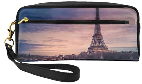 Trousse de maquillage Tour Eiffel pour femme avec deux poches pour accessoires de beauté quotidiens, Noir , Taille unique, Trousse de maquillage