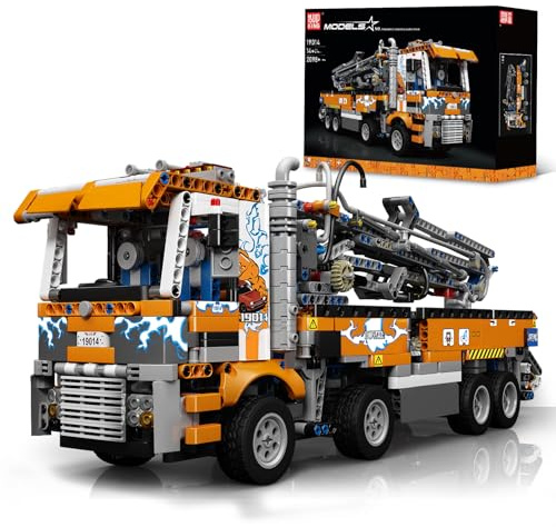 Mould King 19014 Technik Abschleppwagen Bausteine Modell, 2098 Teile Pneumatischer Betonpumpenwagen Modellbauklötze Kit als Spielzeug/Geschenk