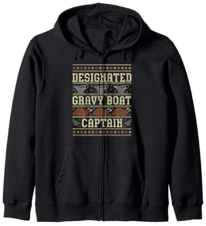 Ugly Thanksgiving Sweater Gravy Boat Captain Zip Hoodie