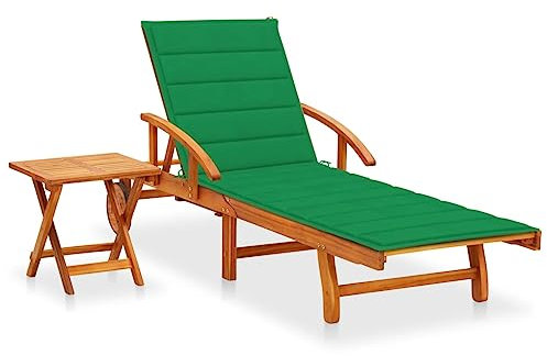 Annlera Sonnenliege Relaxliege aus Holz mit Tisch und Grün Auflage Liegestuhl Gartenmöbel Klappbare Liegenauflage für Garten Terrasse oder Balkon Ergonomischen Designs 200x67x85 cm