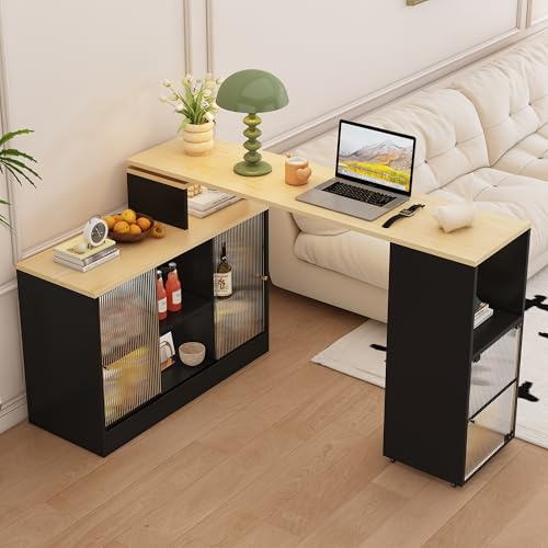 Moimhear Ausziehbarer Bartisch mit Stauraum,Moderner Beweglicher Bar Table, Stehtisch, Bistrotisch,Hochtisch, Bistro Table,Großer Stauraum,Drehung ohne Heben,Schwarz