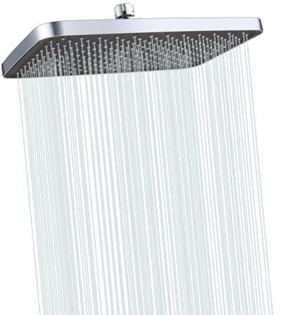 Rectangle Rainfall Shower Head 11.8 Inch Ceiling or Wall Mount Fixed Showerhead Large Coverage Overhead Waterfall Shower Head with Adjustable Swivel Ball Joint | G1/2 Universal Fitting | ABS Chrome