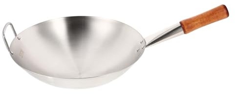 Mobestech 1pezzi Wok in Acciaio Inossidabile Manico Singolo Antiscivolo Resistente e Facile Da Pulire Pentola Per Cucina Induzione e Uso Quotidiano