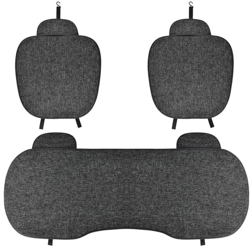 3 Pcs Set Protege Siege Voiture, 2 Avant et 1 Arrière, Protection Housse Siege Voiture Universel, Couvre Siege Auto Confort en Lin Respirant Antidérapant, Coussin Voiture pour Plupart Véhicules, Noir