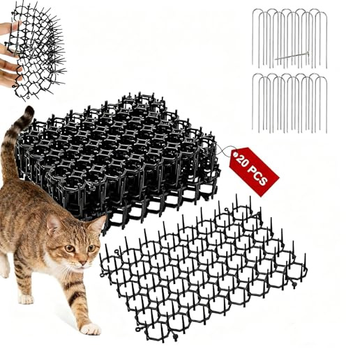 LERANXIN 20 Stück Dornengitter Gegen Katzen 15x20cm, Katzenabwehr Matte mit Spikes, Katzenschreck für Garten, Katzen Abwehr Aussen, Katzenschreck Dornengitter Tierbarriere für Garten Anti Katzen Matte