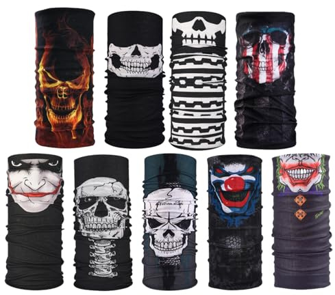 XDGBGFN 9 Stück Multifunktionstuch Schlauchschal Motorrad Halloween Atmungsaktive Gesichtsmaske für Herren & Damen, Halloween, Outdoor, Laufen, Wandern