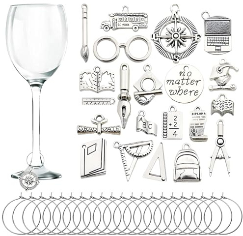 CNYMANY 17/20/21/42/50 pcs Wine Glass Charms - Goblet Drink Markers Tags With Buckle Design for Cocktail Champagne Tasting Party Favors Decoration Supplies Gifts