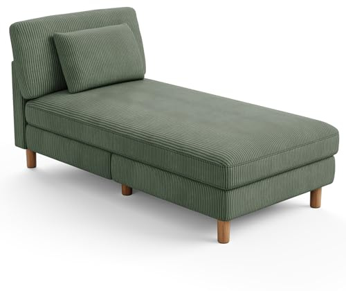 Vesgantti Cord Chaise Lounge Sofa, gepolstertes schlafsessel mit Kissen, Schlafsofa perfekt für Wohnzimmer, Schlafzimmer, Büro, Kleiner Raum, werkzeuglose Montage, 158 * 83 * 84cm